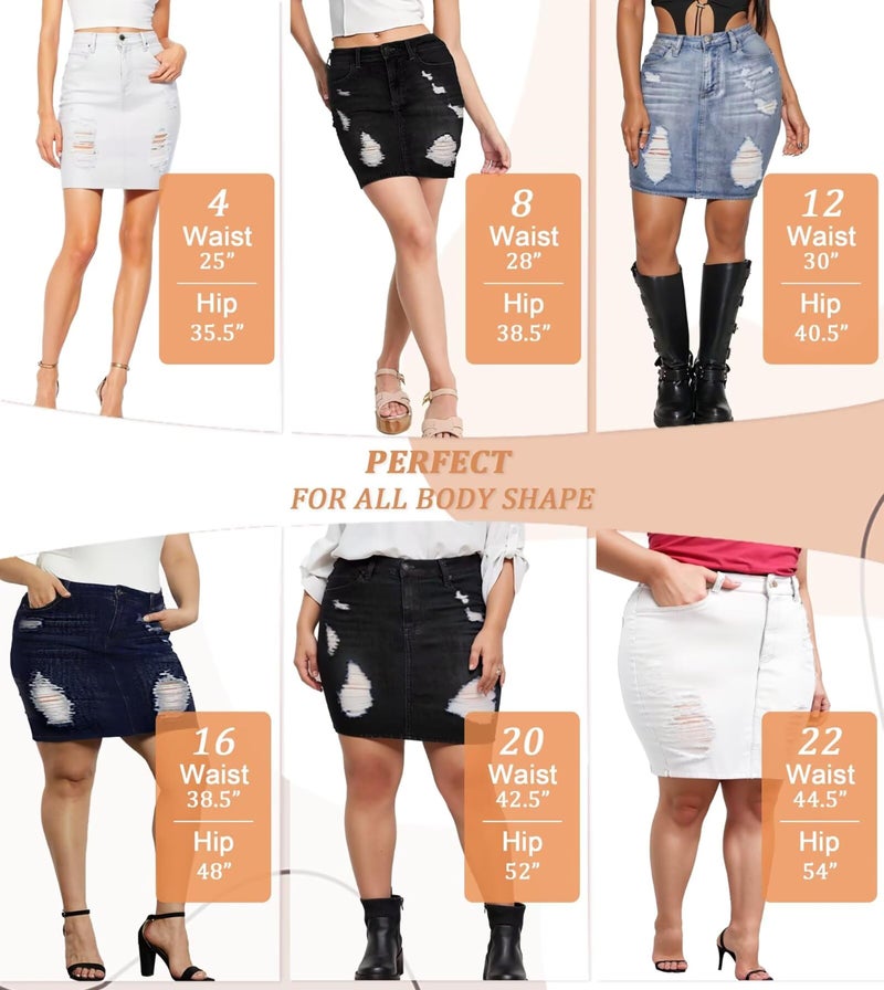 Lexi Womens Stretch Pencil Skirts with Functional Pockets, A Line & Destructed Mini Denim Skirts SKS22895 Potassium 12 - Image 4